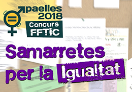 Imagen de un tablón de anuncios de fondo con el logotipo de Paellas 2018 y la frase Camisetas por la Igualdad